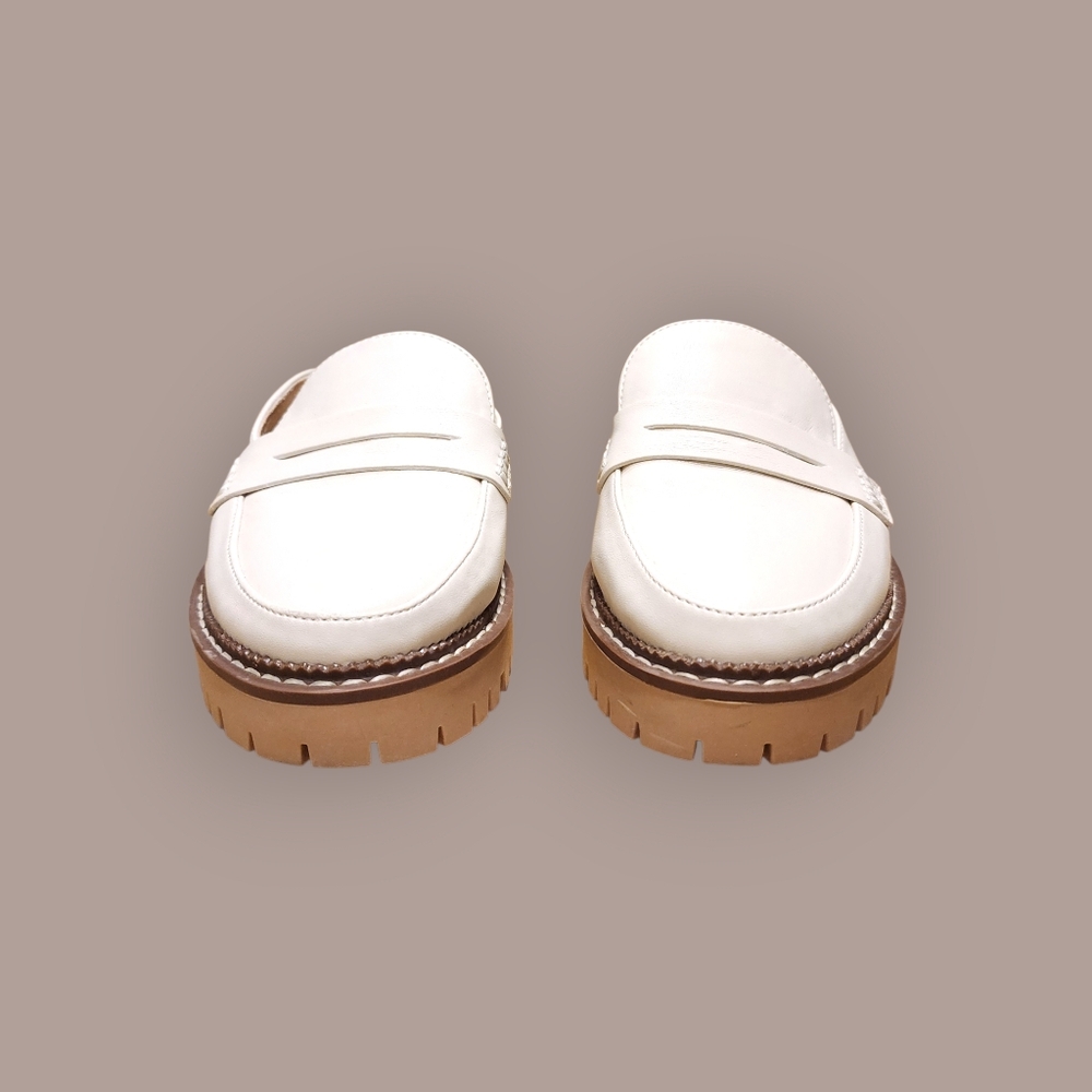 Maurices Gretchen Platform Loafer Womens 8 Off White Leather Chunky Heel Retro - Picture 4 of 14